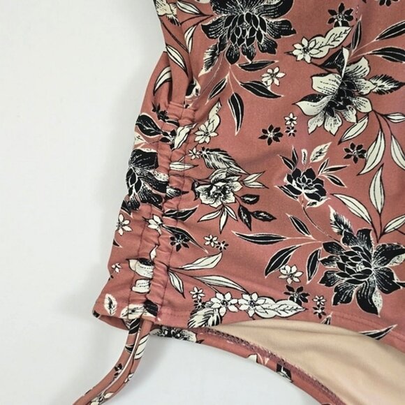 Kona Sol Women's Dusty Rose Floral One Piece Swimsuit V Neck Side Ties Size 18W - Picture 4 of 16
